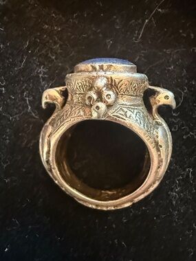 Vintage Silver Bird-Accent Ring with Blue Stone